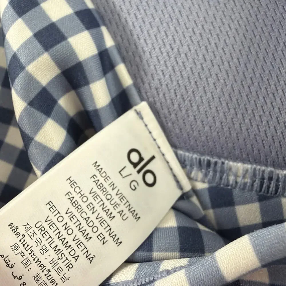 Alo Yoga Airlift Gingham Sleek Bra Tank Navy Size L